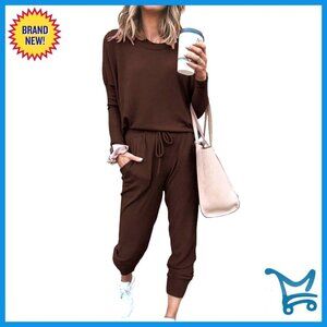 Long Sleeve Crewneck Tops High Waist Jogger Pants Tracksuit Set